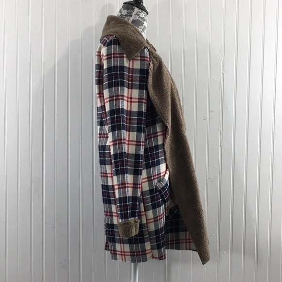 Hem & Thread‎ Blue Plaid Flannel Jacket Womens Medium Drape Front - Picture 2 of 10